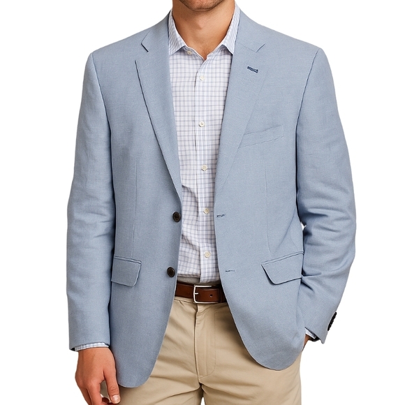 Vinyard Vines Men's 44R Linen Blend Sport Coat/Blazer Sky Blue 2-Button EUC - Picture 1 of 12